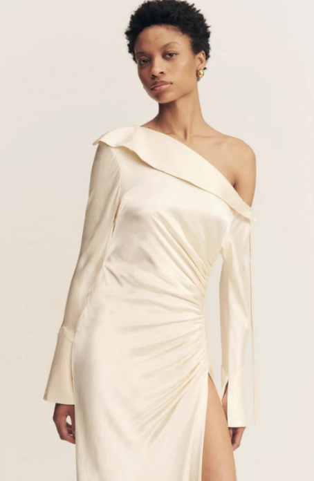 GEORGETTE - Shona Joy - Long Sleeve off-shoulder Gathered Wedding Dress - G06