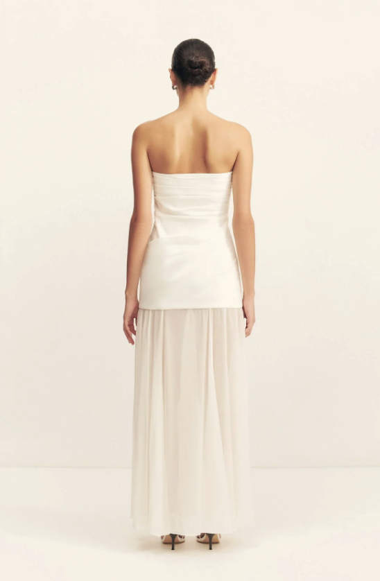 GEORGETTE - Shona Joy - Long Sleeve off-shoulder Gathered Wedding Dress - G07