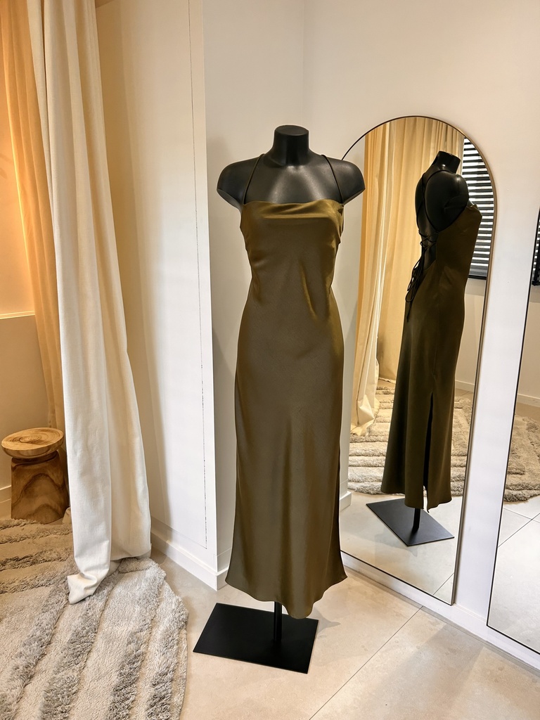 MESHKI - Khahki Straight Neck Slip Maxi dress - T38 - 1368