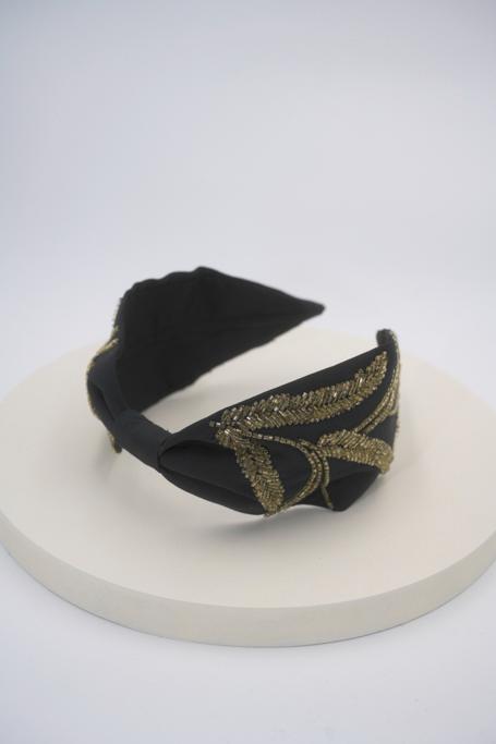 HEADBAND BANDEAU RIGIDE NOIR PERLES - A885