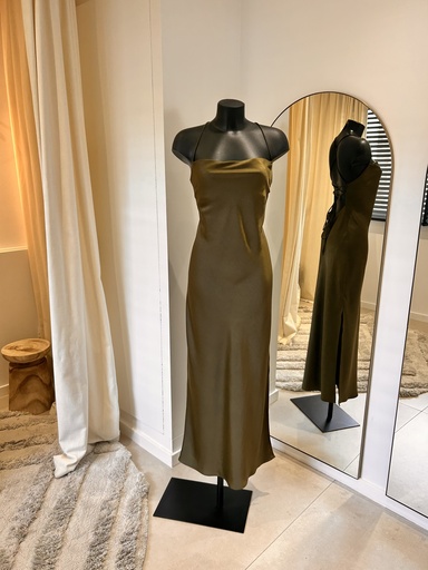 [1368] MESHKI - Khahki Straight Neck Slip Maxi dress - T38 - 1368