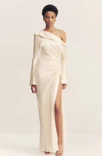 [G06] GEORGETTE - Shona Joy - Long Sleeve off-shoulder Gathered Wedding Dress - G06