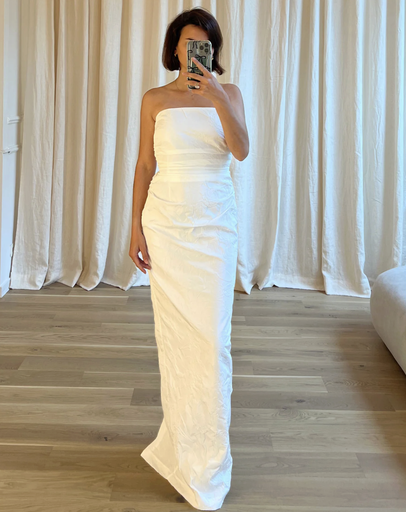 [G013] GEORGETTE - Bernadette - Vera Bustier Camellia Embossed Wedding Dress - G013