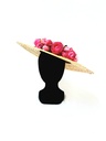 T&O CONCEPT - Chapeau paille large & fleurs roses et mauves - A555