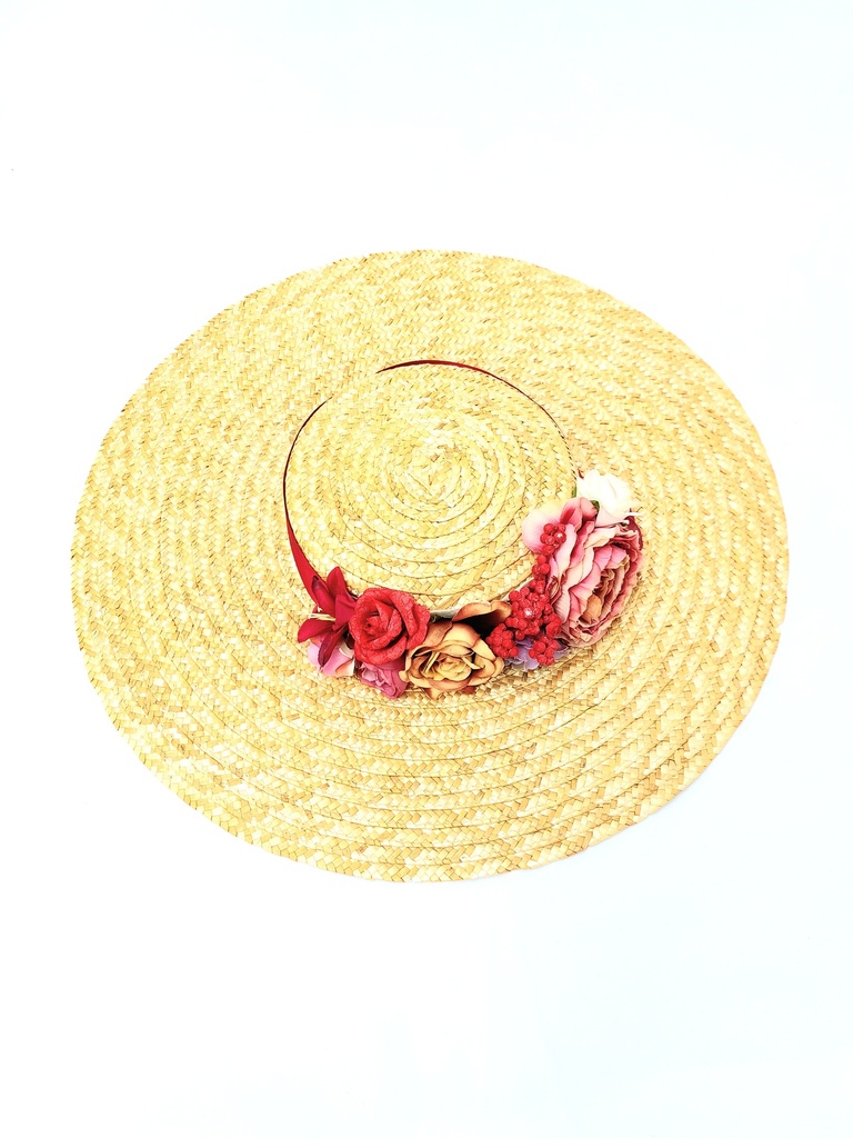 T&O CONCEPT - Chapeau paille à fleurs rouges - A554