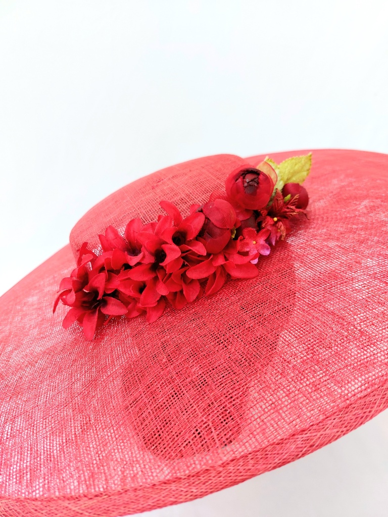 T&O CONCEPT - Chapeau rouge à fleurs rouges  - A639