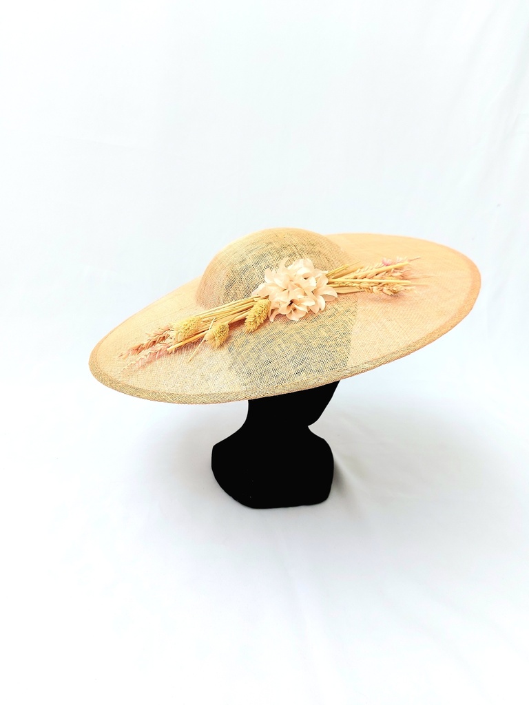 T&O CONCEPT - Chapeau vieux rose à fleurs roses et beiges  - A638