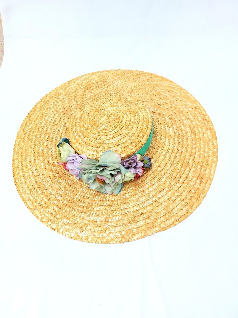 T&O CONCEPT - Chapeau paille fleurs turquoise - A559