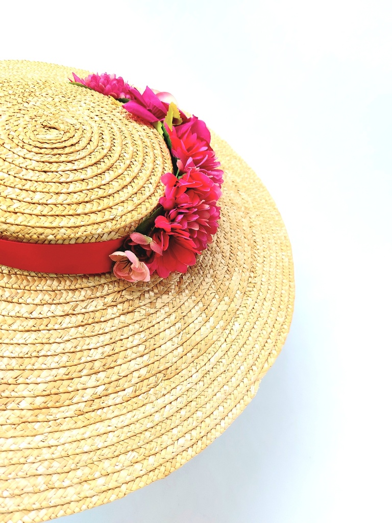 T&O CONCEPT - Chapeau paille large fleurs fuchsia - A557