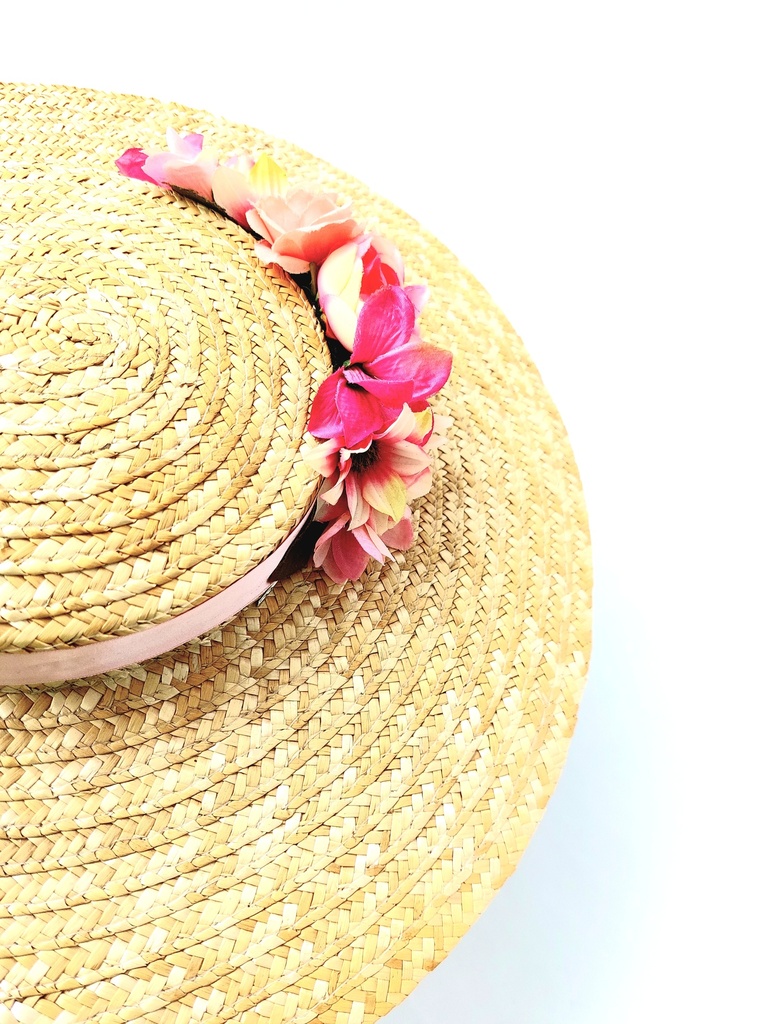 T&O CONCEPT - Chapeau paille à fleurs roses claires - A556