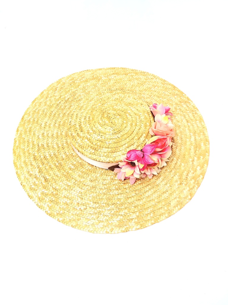 T&O CONCEPT - Chapeau paille à fleurs roses claires - A556