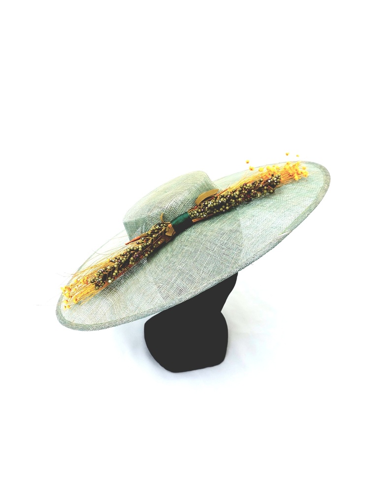 T&O CONCEPT - Chapeau vert à fleurs jaunes  - A637