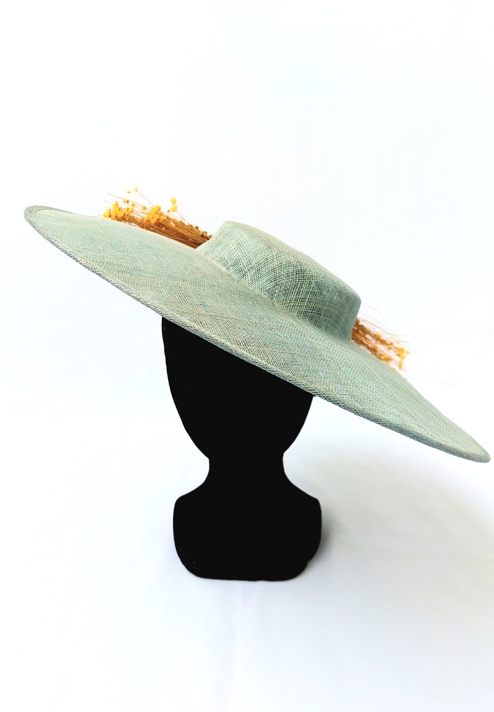 T&O CONCEPT - Chapeau vert à fleurs jaunes  - A637