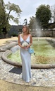 BARDOT Longue robe bleue ciel satin - 1385