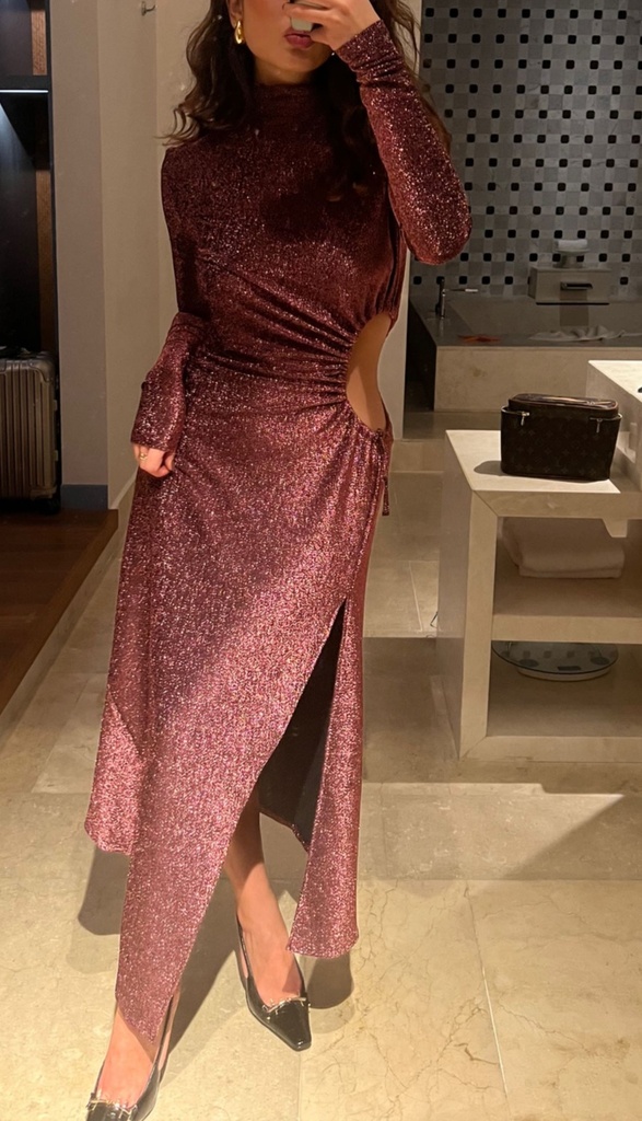 MIRAE PARIS Robe col roulé paillette rose gold - 1373