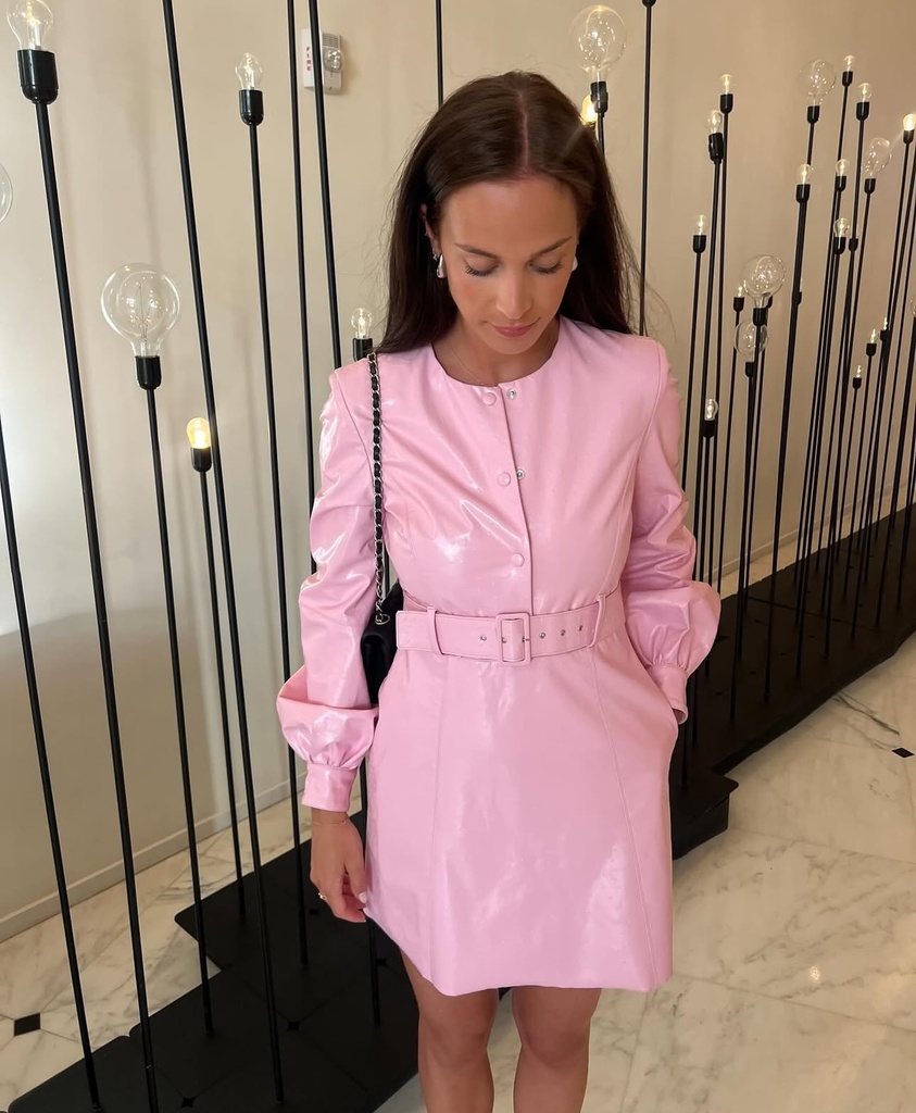 MSGM Robe rose cuir autruche - 1139