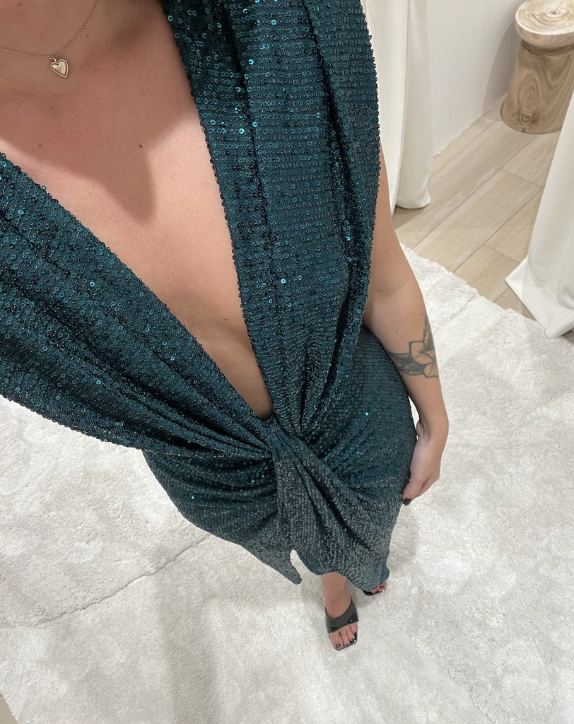 Robe Midi verte sequins  -  T38 - C03303