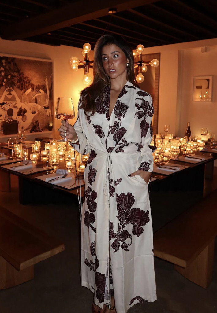 EIKO Kimono blanc cassé, fleurs bordeaux - 1516