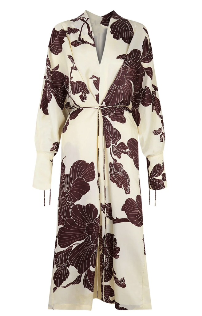 EIKO Kimono blanc cassé, fleurs bordeaux - 1516