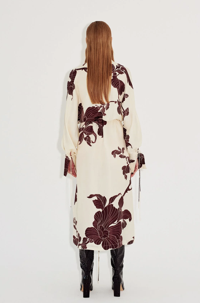 EIKO Kimono blanc cassé, fleurs bordeaux - 1516