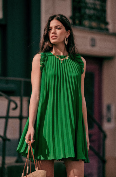 SEZANE - Robe courte verte PHILIPPINE - C02646