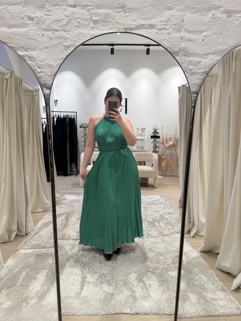 MAJE - Robe Maxi verte satinée  - P0026