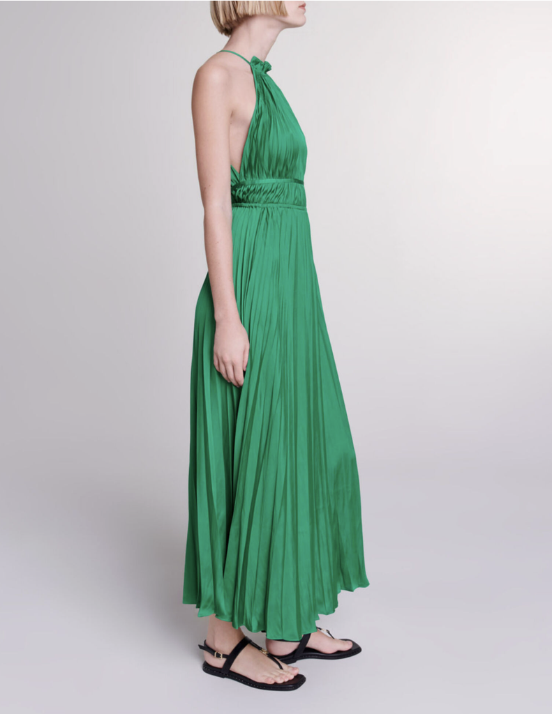 MAJE - Robe Maxi verte satinée  - P0026