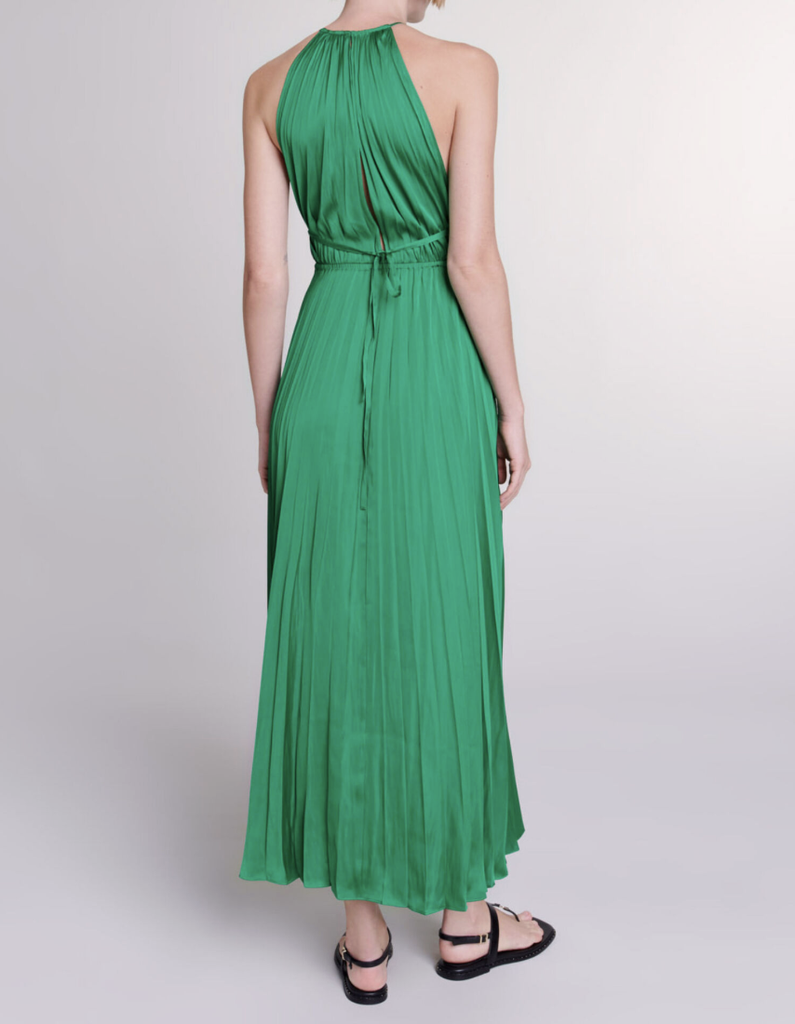 MAJE - Robe Maxi verte satinée  - P0026