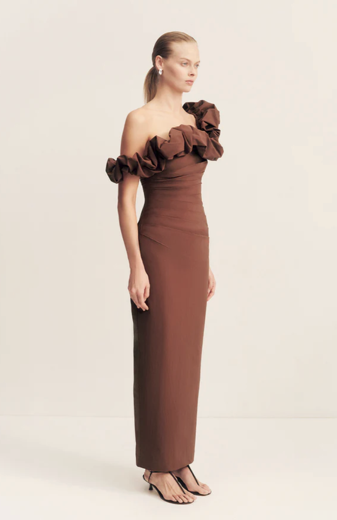 GEORGETTE - Ruffle Draped Maxi Dress - Shone Joy - T38 - G037