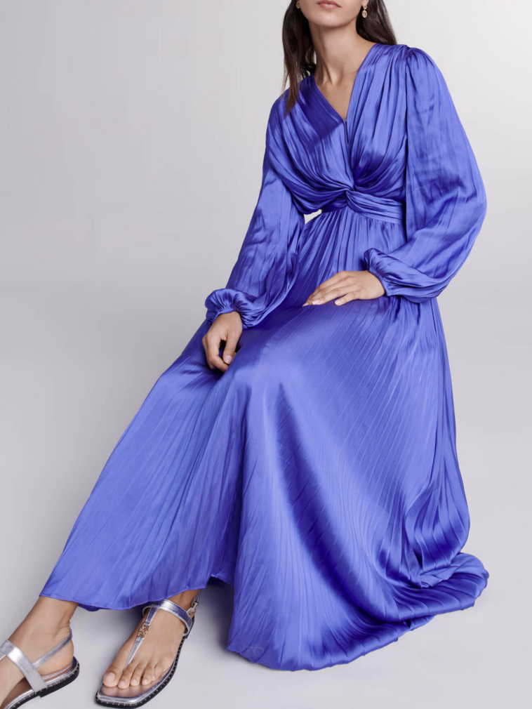 MAJE - Robe Maxi violet satinée longues manches - P0081