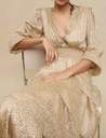 MAJE - Robe mi-longue dorée RUFFINE - C03075