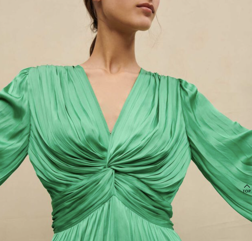 MAJE - Robe longue verte satinée - C03076
