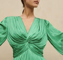 MAJE - Robe longue verte satinée - C03076