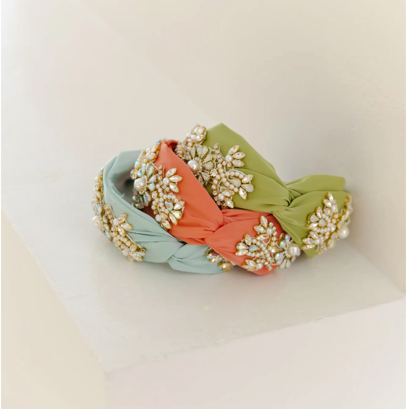 LES JUMELLES - Headband Large Corail Brodé à Strass A918