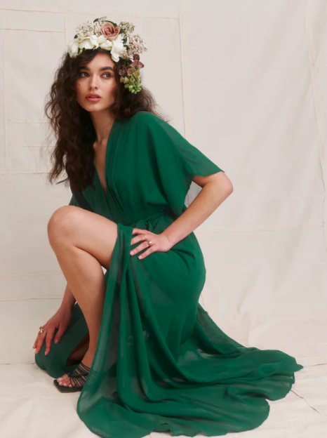 REFORMATION - Robe longue Verte WINSLOW - C03096
