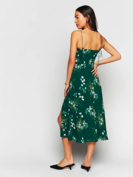 REFORMATION - Robe Mi-longue Juliette Verte Fleurie - C03097