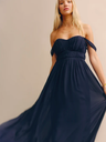 REFORMATION - Robe Longue Bleue Marine JAYDE - C03103