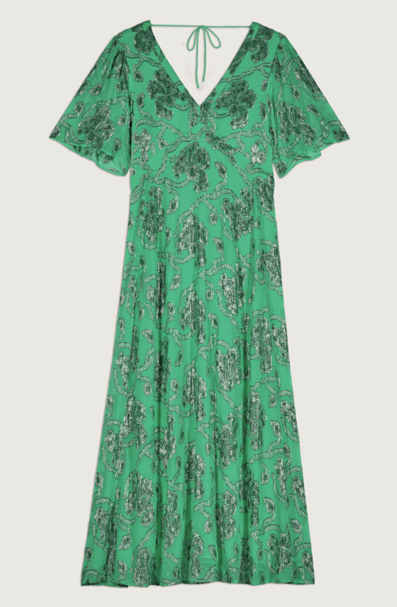 BA&SH - Shelby - Robe Longue Verte Détails Brillants - C03185