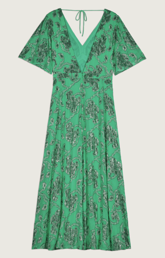 BA&SH - Shelby - Robe Longue Verte Détails Brillants - C03185