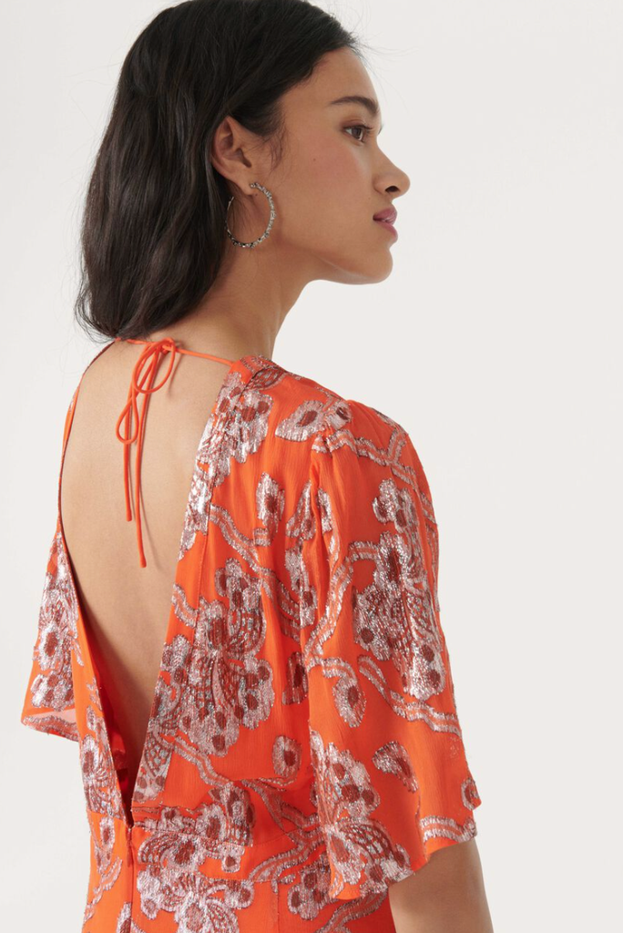BASH - Shelby - Robe Longue Orange Détails Brillants - C03189
