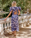 MIPHAI - Sophie - Robe Midi Bleu Fleurs Lilas - C03190