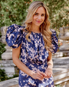 MIPHAI - Sophie - Robe Midi Bleu Fleurs Lilas - C03190