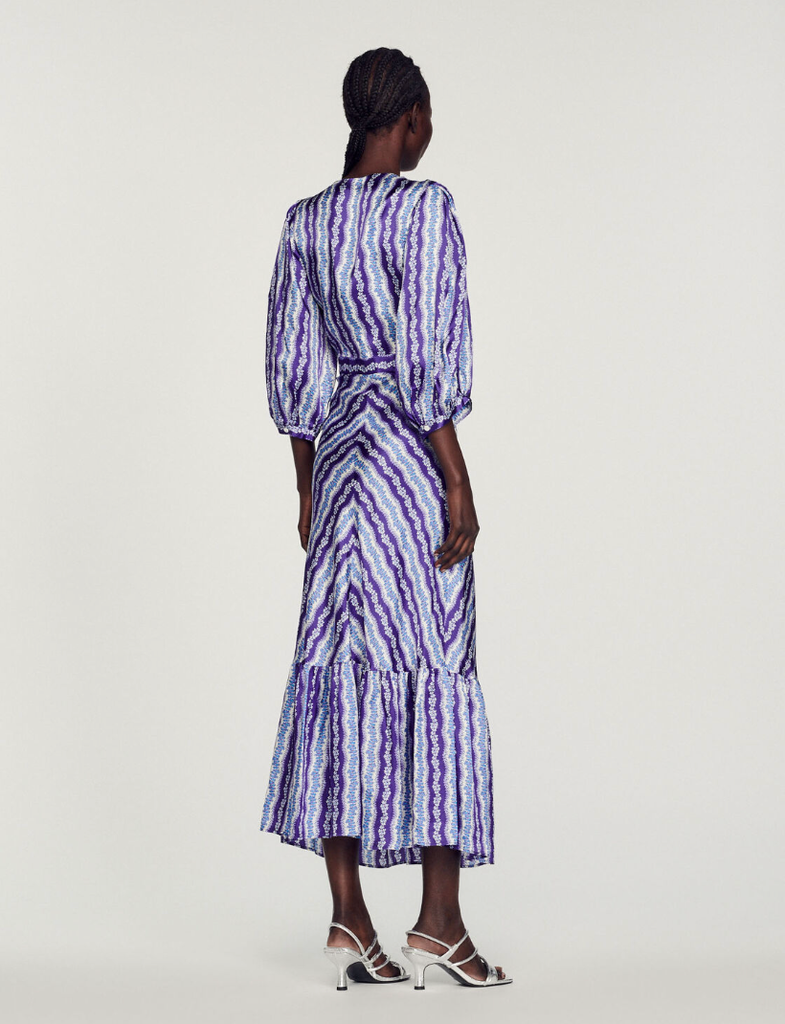 SANDRO - Robe Longue Imprimé Blanc Violet Bleu - C03209