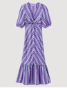 SANDRO - Robe Longue Imprimé Blanc Violet Bleu - C03209