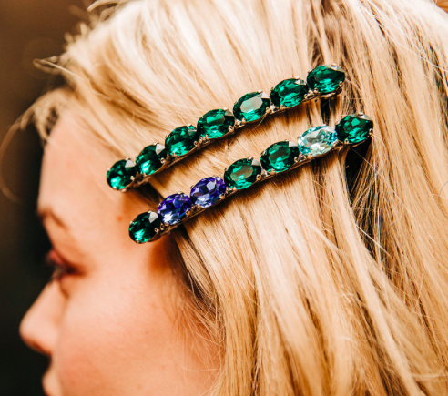 LOC - Barrette Emma - GRANDE - Pierres SWAROVSKI - Crystal Vert et Bleu - LES COURONNES DE VICTOIRE - A941