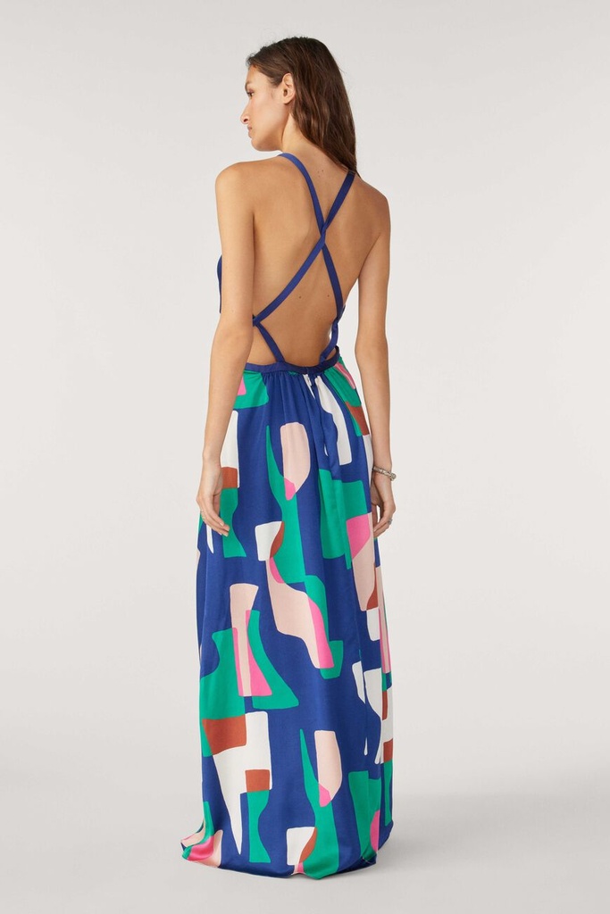 BASH - GROOMY - Robe géométrique bleue nuit - C03222