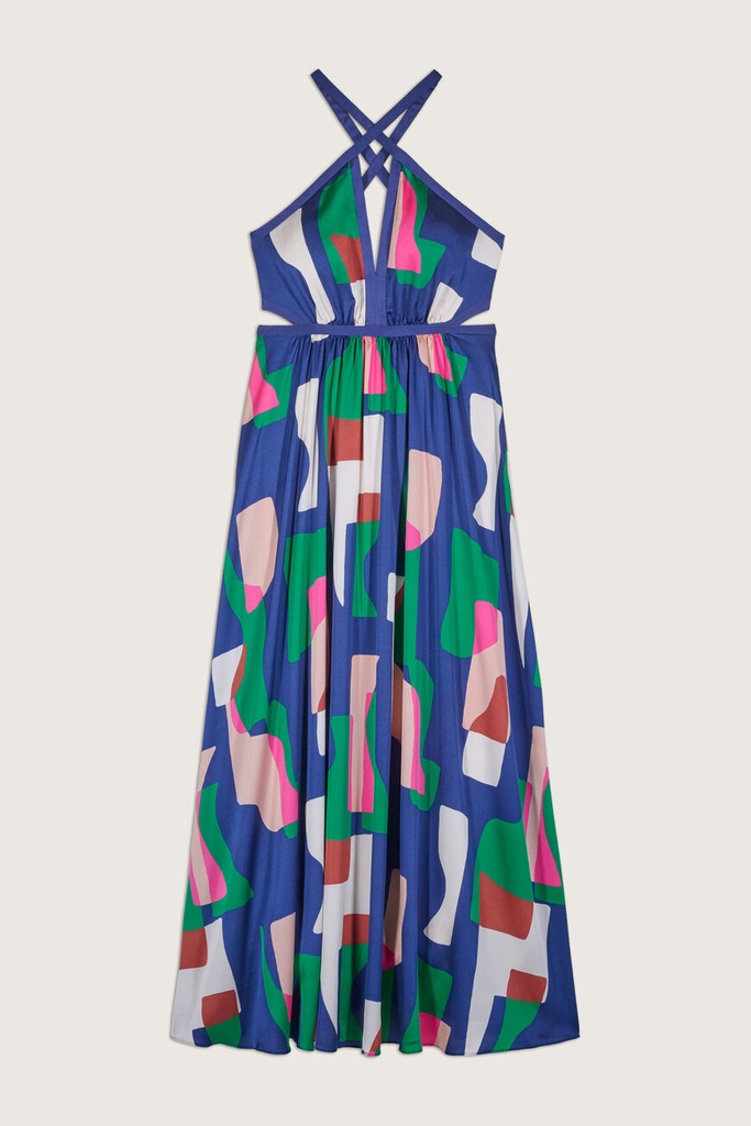 BASH - GROOMY - Robe géométrique bleue nuit - C03222