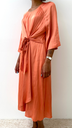 ESSENTIEL - Robe mi-longue soie orange - C03240