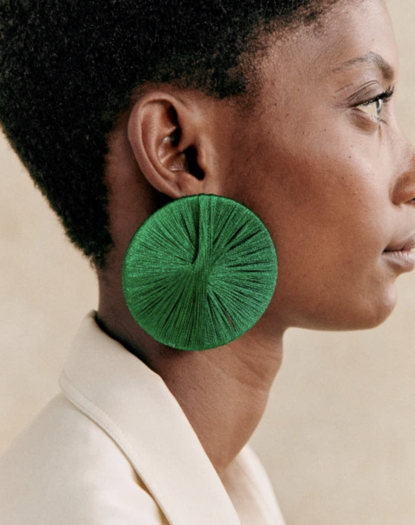 LOC - SEZANE - Bijoux - BO rond tressé vert -  A1043