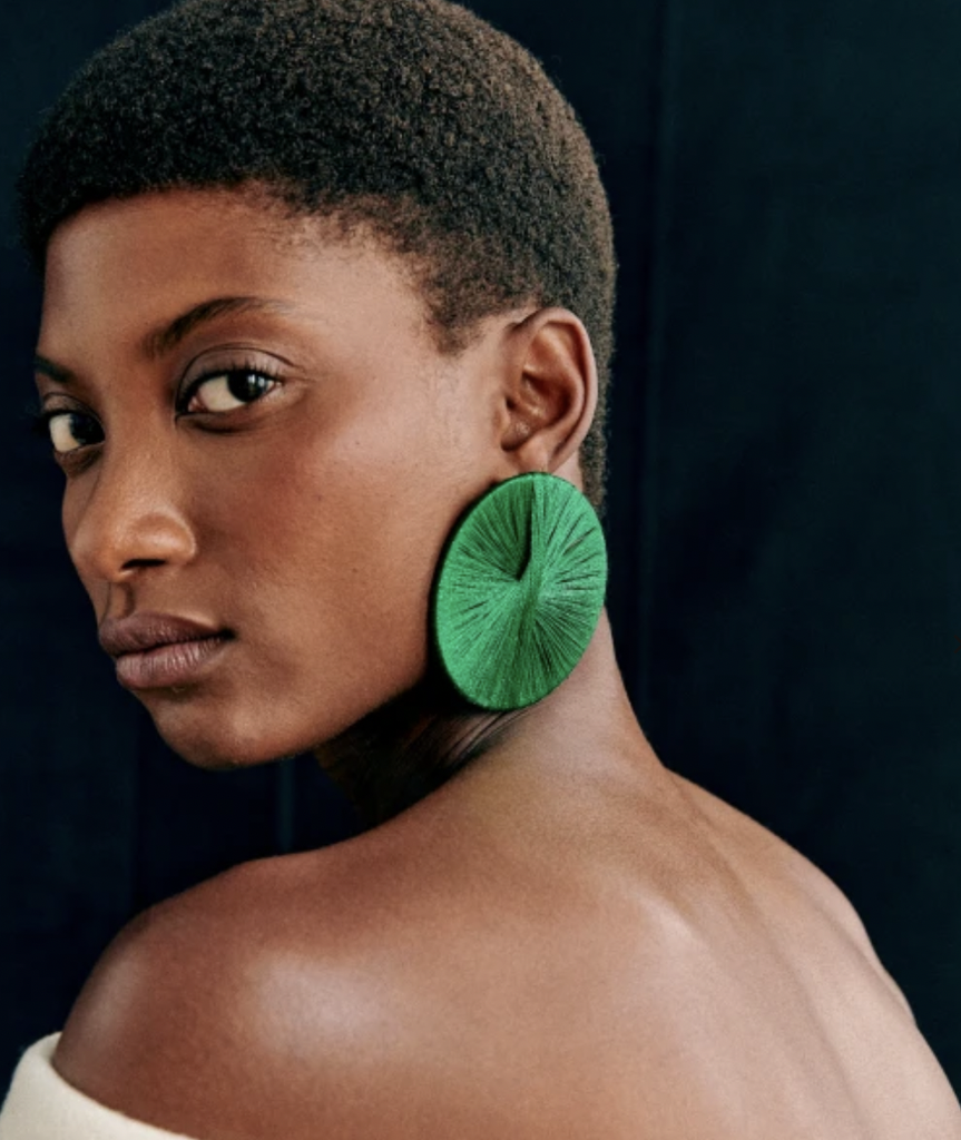 LOC - SEZANE - Bijoux - BO rond tressé vert -  A1043